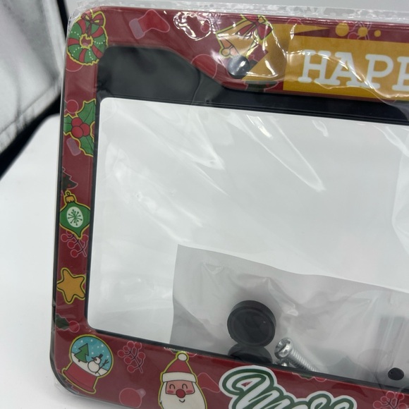 Metal License Plate Frame Merry Christmas Happy New Year Front/Rear - Picture 5 of 8
